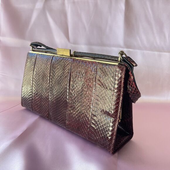 Vintage frame handbag purse clutch snakeskin Red - Picture 15 of 16